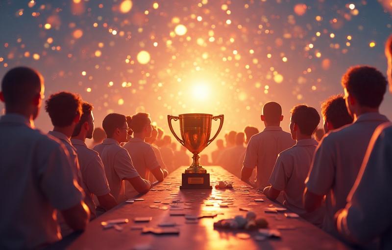 Social play — friends competing on leaderboard, trophy, celebration