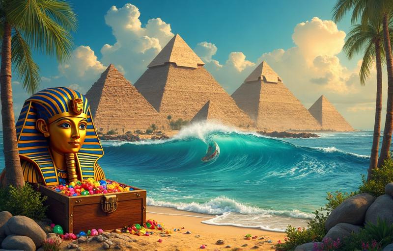 Themed adventures — Egyptian pyramids, treasure chests, ocean waves
